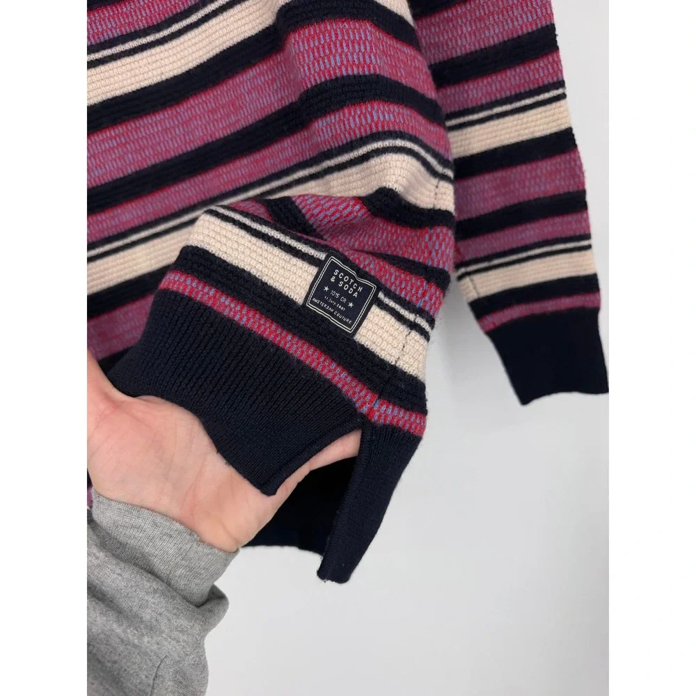 Scotch & Soda Mens Striped Crewneck Sweater Burgundy Navy Cream Wool Blend M